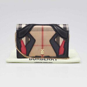 Burberry House Check/Black Leather Jessie Mini Wallet on Chain Bag